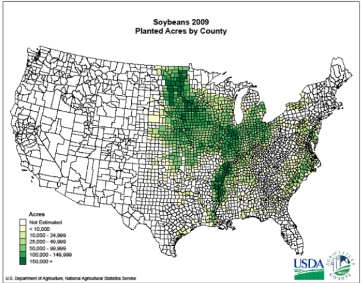 Planted soybean acres by county Planted soybean acres by county