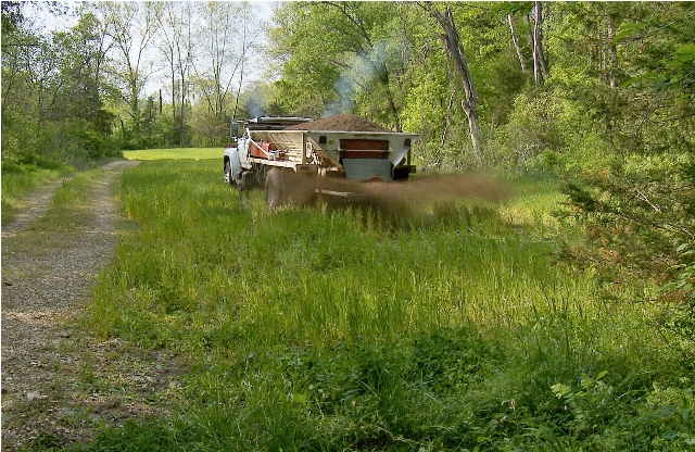 Fertilizer for white-tailed deer forage crops being spread