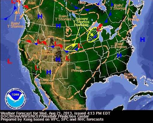 United States forecast map from the NWS