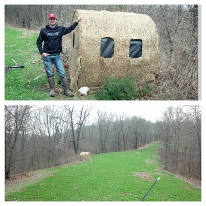 Adam with a Hay Bale Blind setup on a clover plot for youth season.