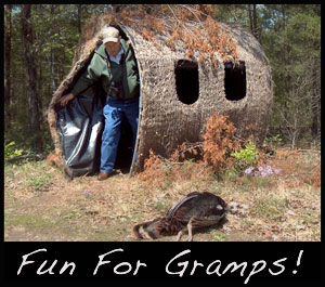 Grandpa coming out of a Redneck hay bale blind.