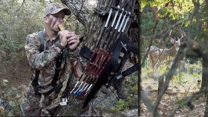 Adam uses a Messenger grunt call while in a stand.