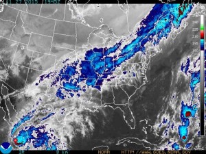 Weather map showing rain and temperature drop across the Midwest.