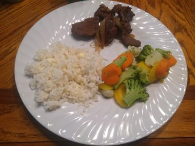 Sweet n sour venison with rice and veggies