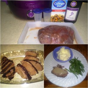 A five ingredient recipe for slow cooker venison roast.
