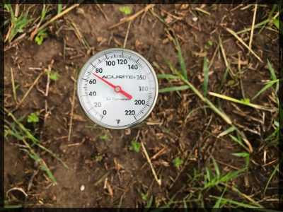 a soil thermometer shows soil temperature