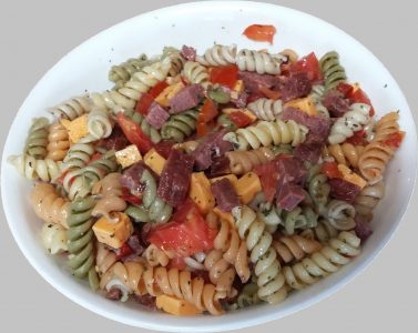 Pasta salad made with venison summer sausage