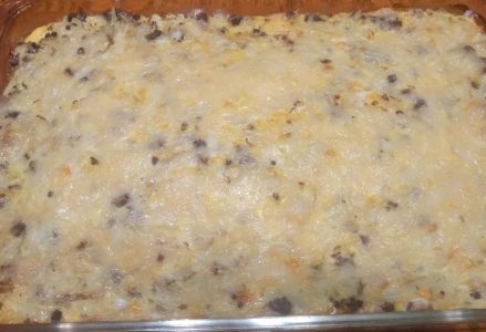 A breakfast venison sausage and egg bake.