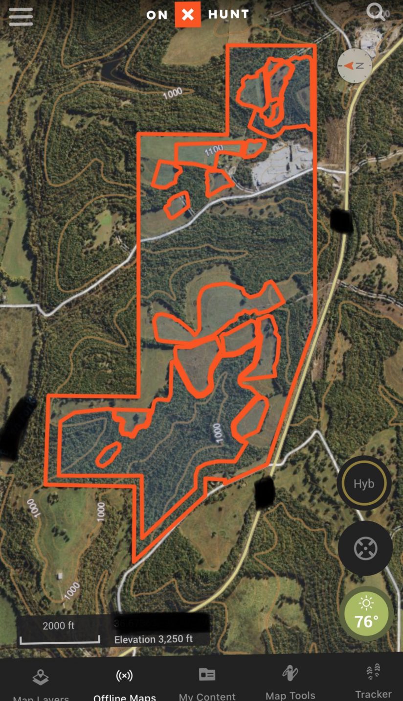 OnX map marked for new food plots and habitat work