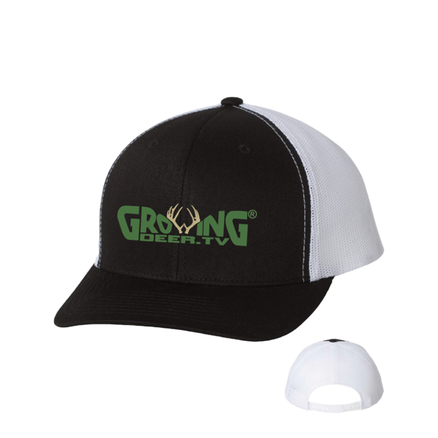 Hat with Black front, white back with GrowingDeerTV logo